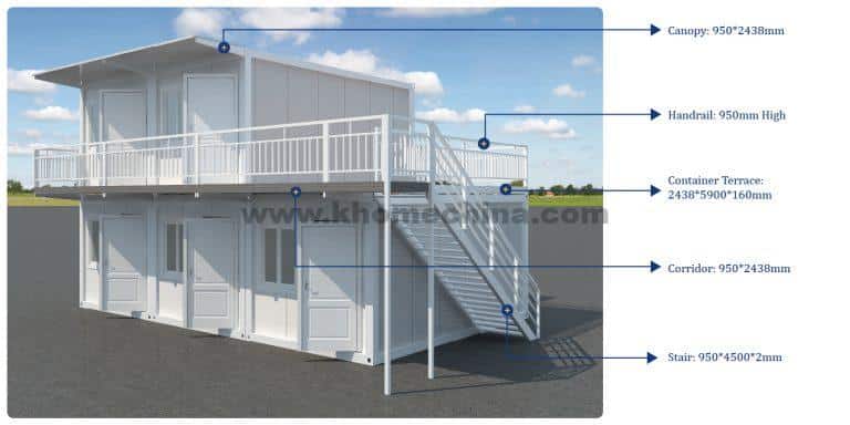 Two floor flat pack container house with terrace