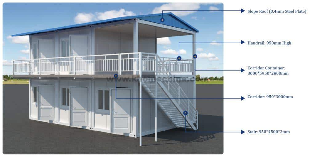 Two floor detachable container house with slope roof