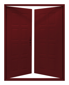 أبواب مربعة حمراء ذات فتح مزدوج
