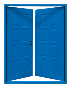 أبواب مربعة زرقاء ذات فتح مزدوج