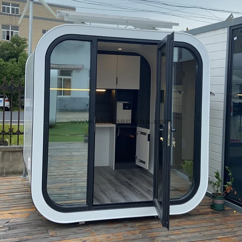 off-grid backyard office pod with solar panels