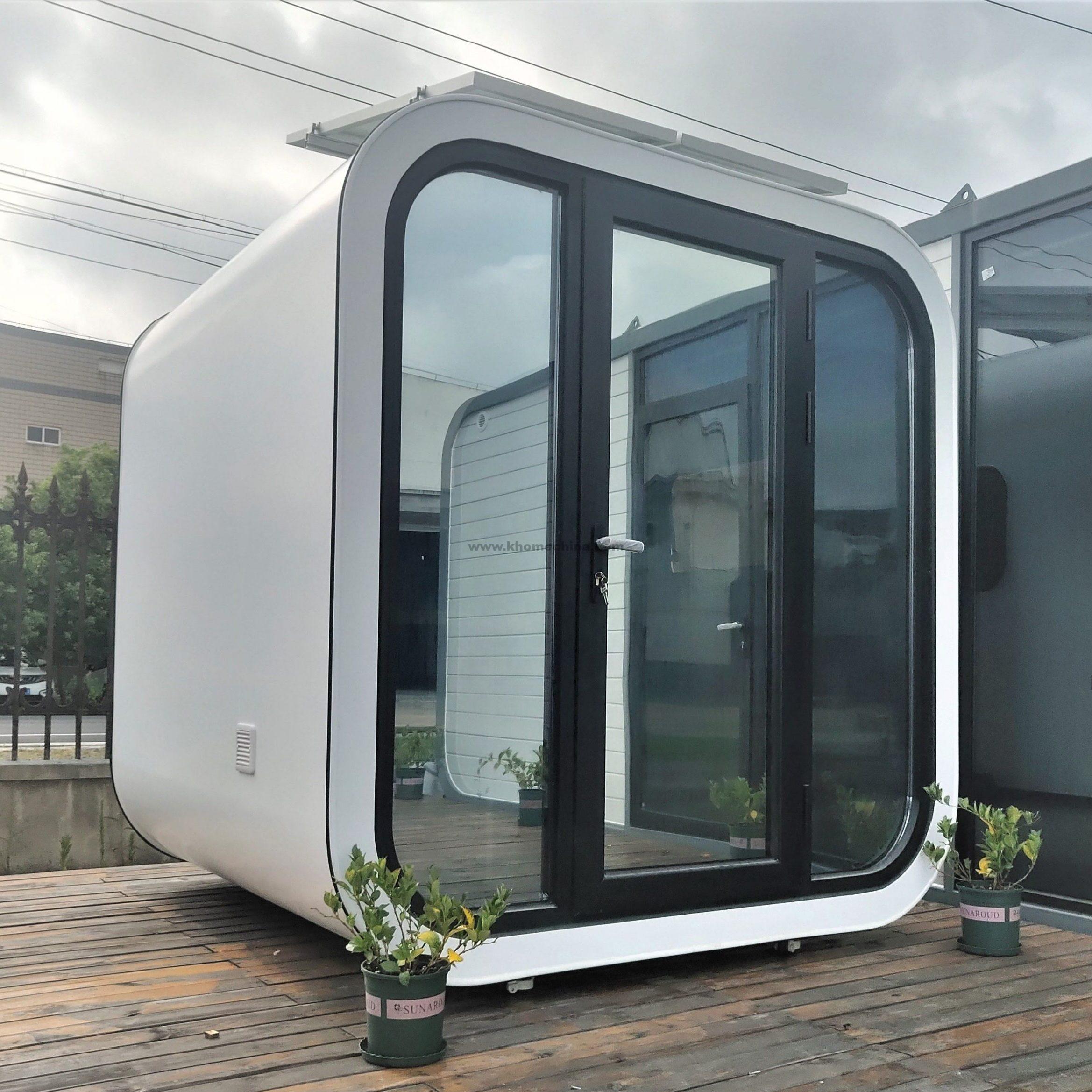 off-grid backyard office pod with solar panels