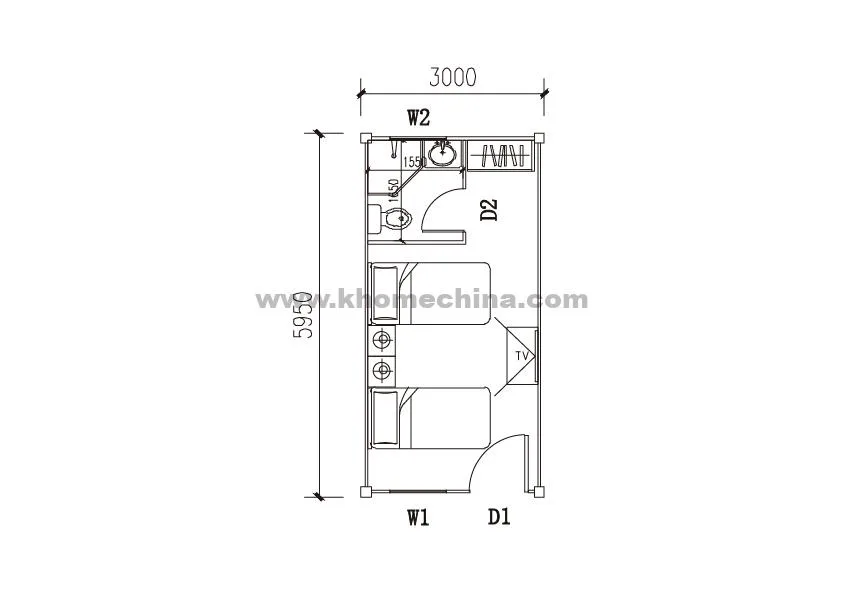 Unidade de acomodação em contêiner de quarto duplo de 18m² com banheiro (2)