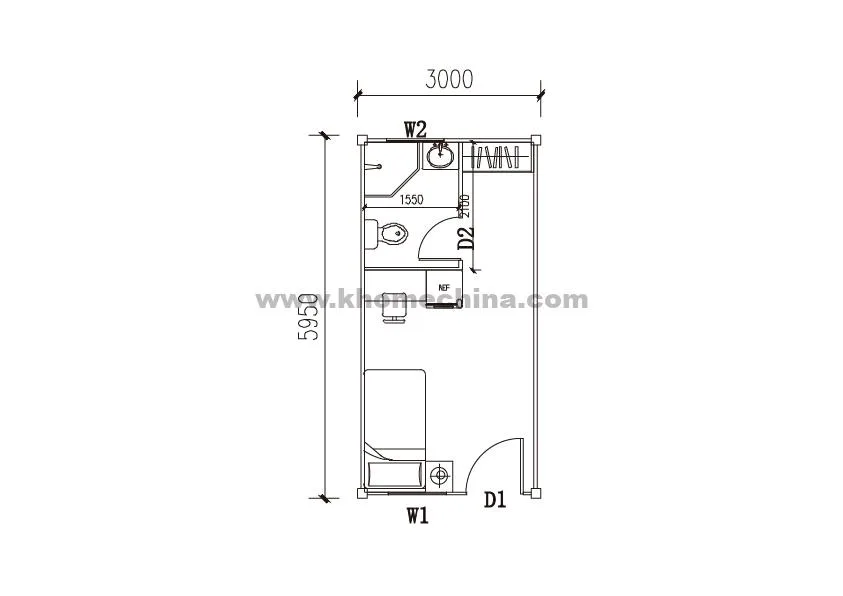 18m² Single Container Dormitory Unit with Bathroom