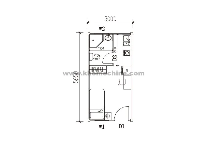 18m² Single Container Dormitory Unit with Bathroom