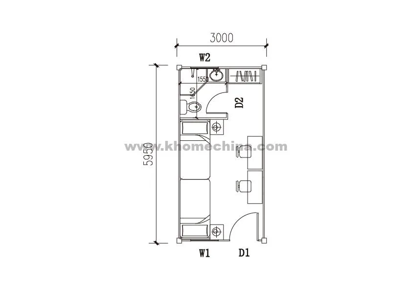 18m² Twin Room Container Accommodation Unit with Bathroom (1)