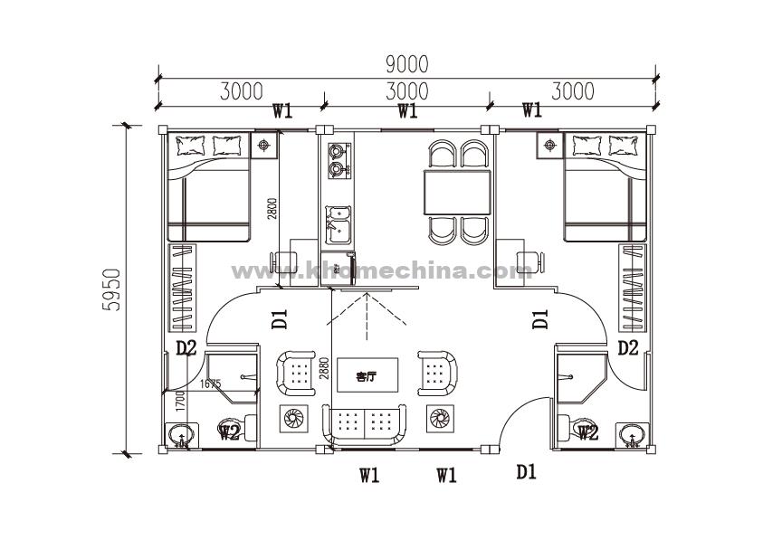 54m² Double Suit Container Accommodation Unit with Bathroom