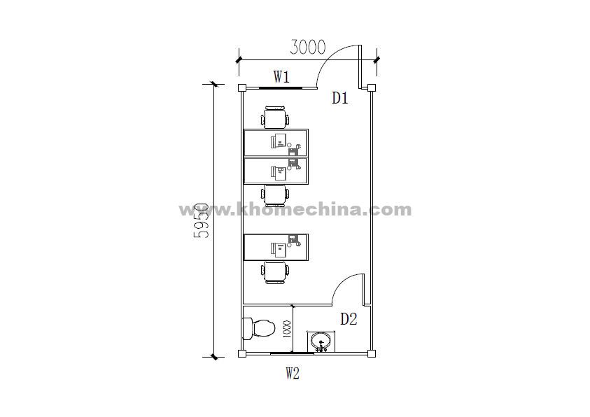 18m² Portable Container Office with Toilet for 3 Person