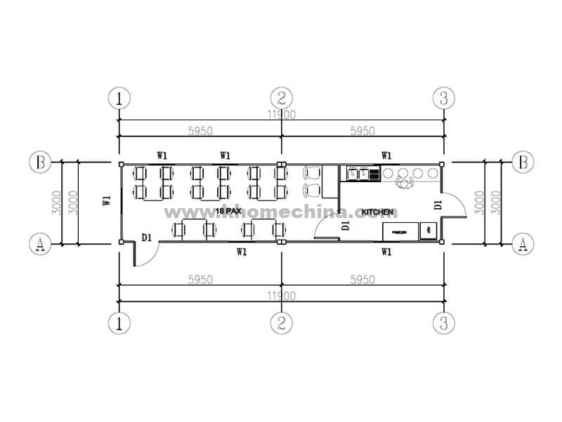 36m² canteen container for 18 person