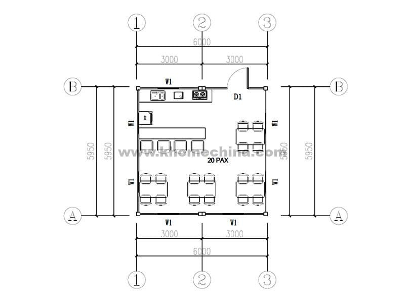 36m² canteen & kitchen container for 20 person