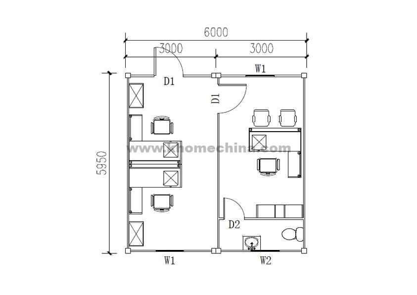 36m² office container with Toilet