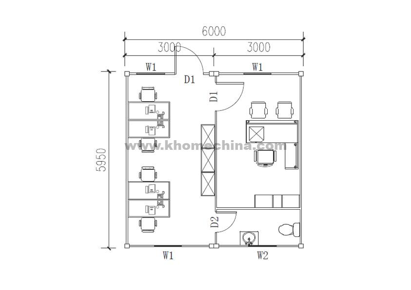 36m² office container for 5 person