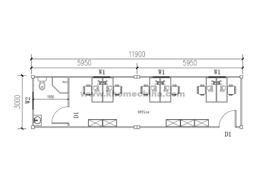 36m² office container for 6 person