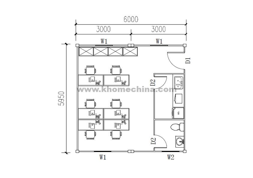 36m² office container for 6 person