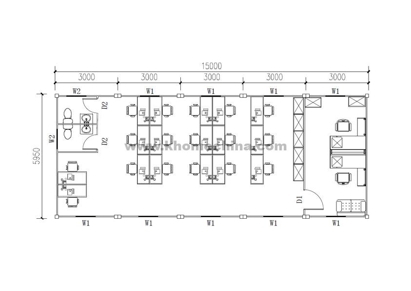 90m² container office floor plan