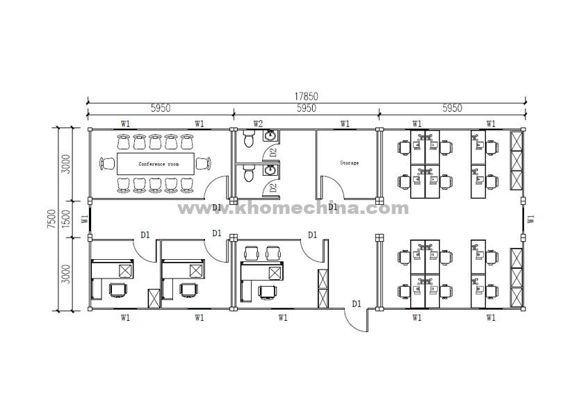 108m² container office floor plan