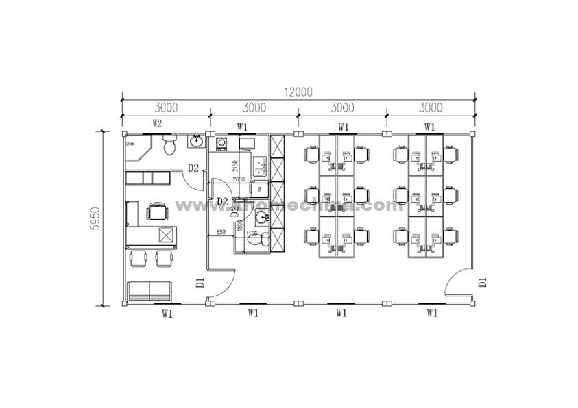 72m² container office floor plan