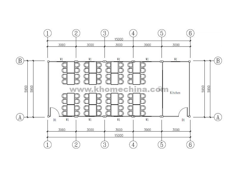 90m² canteen container for 64 person