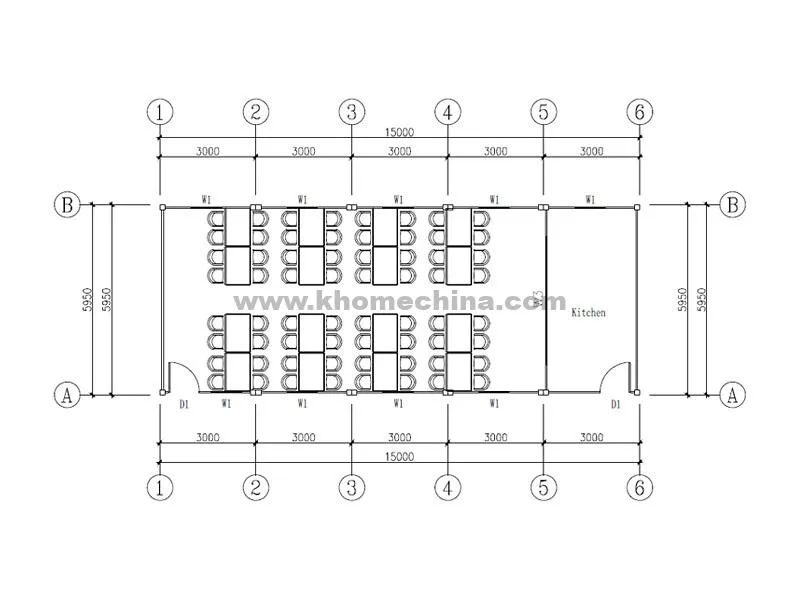 90m² canteen container for 64 person