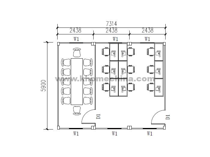 43m² Flat Pack office container with meeting room