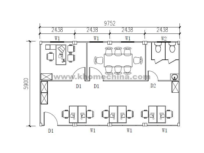 57m² flat pack container office combination