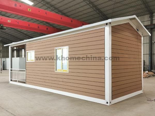 portable cabin with wood-plastic cladding