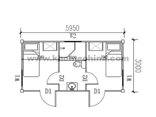 20’’ Two Rooms Dormitory Container with Shared Sanitary
