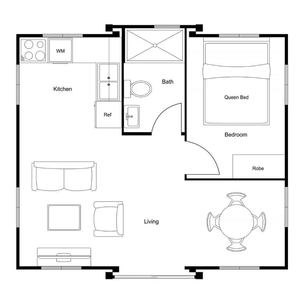 20ft - 1 bedroom
