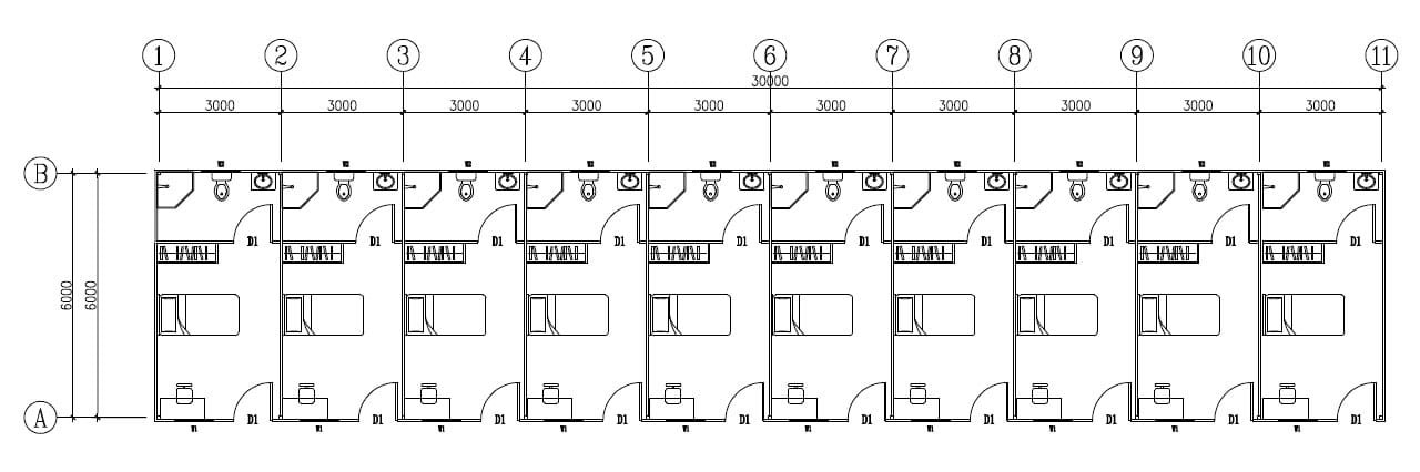 Single suite room by T-type prefabricated house built