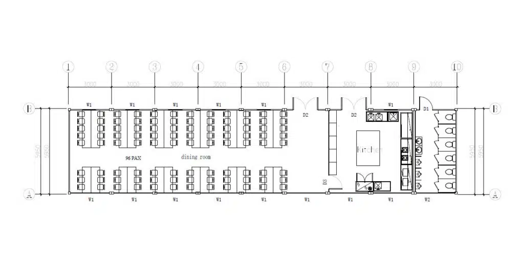 prefab labor camp - dining room for 96 preson floor plan