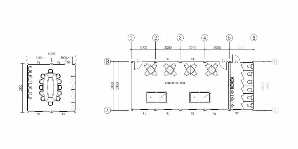 prefab labor camp - meeting room & recreation room floor plan