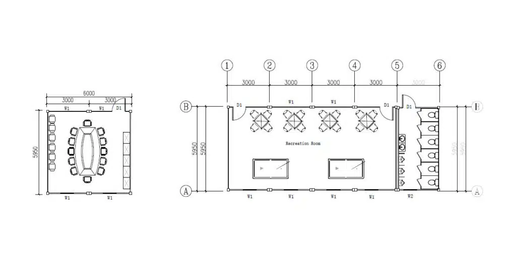 prefab labor camp - meeting room & recreation room floor plan