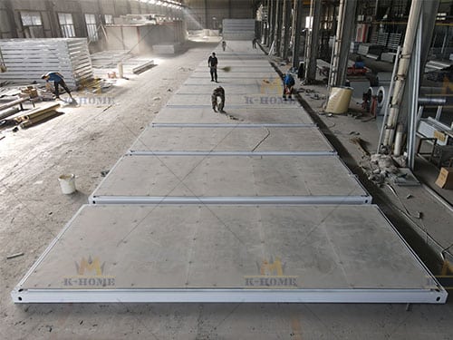 flat pack container’s cement floor laying process
