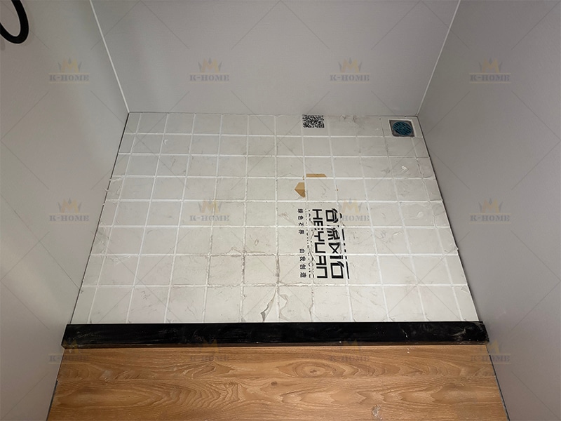 Apple Cabin Bathroom Marble Floor Installation